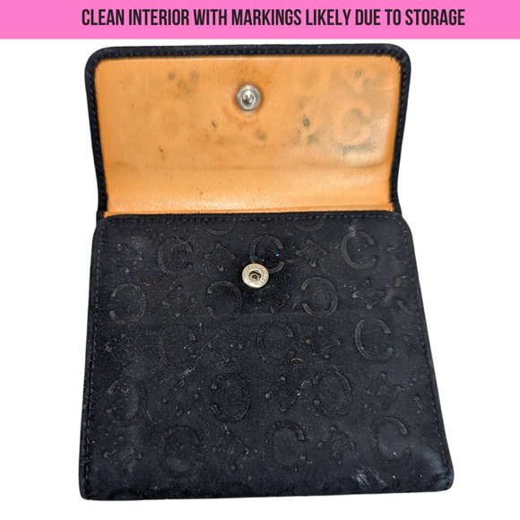 Beautiful Céline Vintage Monogram Black Suede Leather Bi-Fold Snap Wallet M/00/1 - Picture 9 of 14